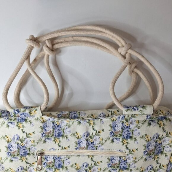 Canvas Bag Rope Handle Large 18 Inch Wide Floral Beach Farm Country Style - Picture 2 of 10
